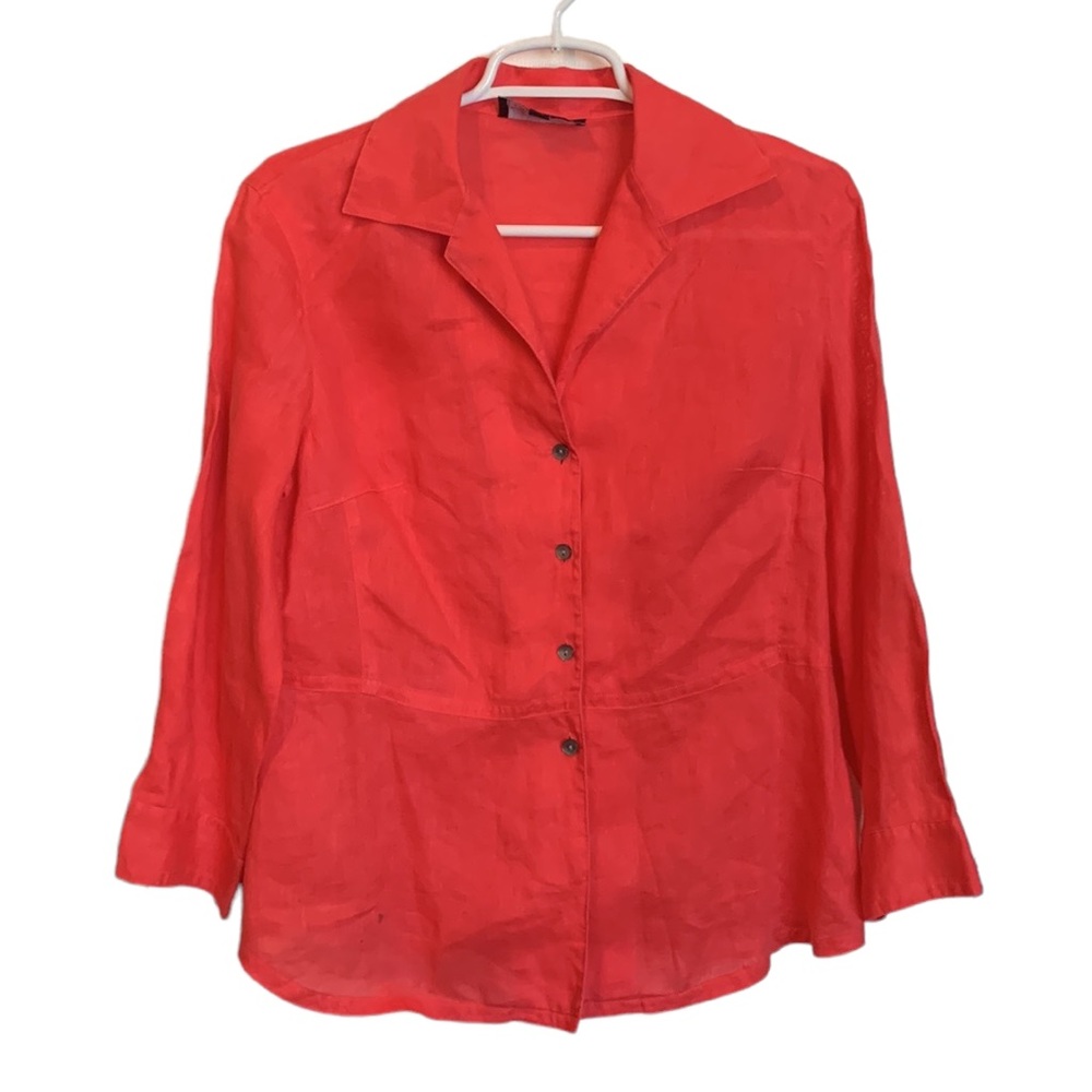 JONES NEW YORK WOMENS LINEN BUTTON DOWN SHIRT BLOUSE TANGERINE ORANGE 8